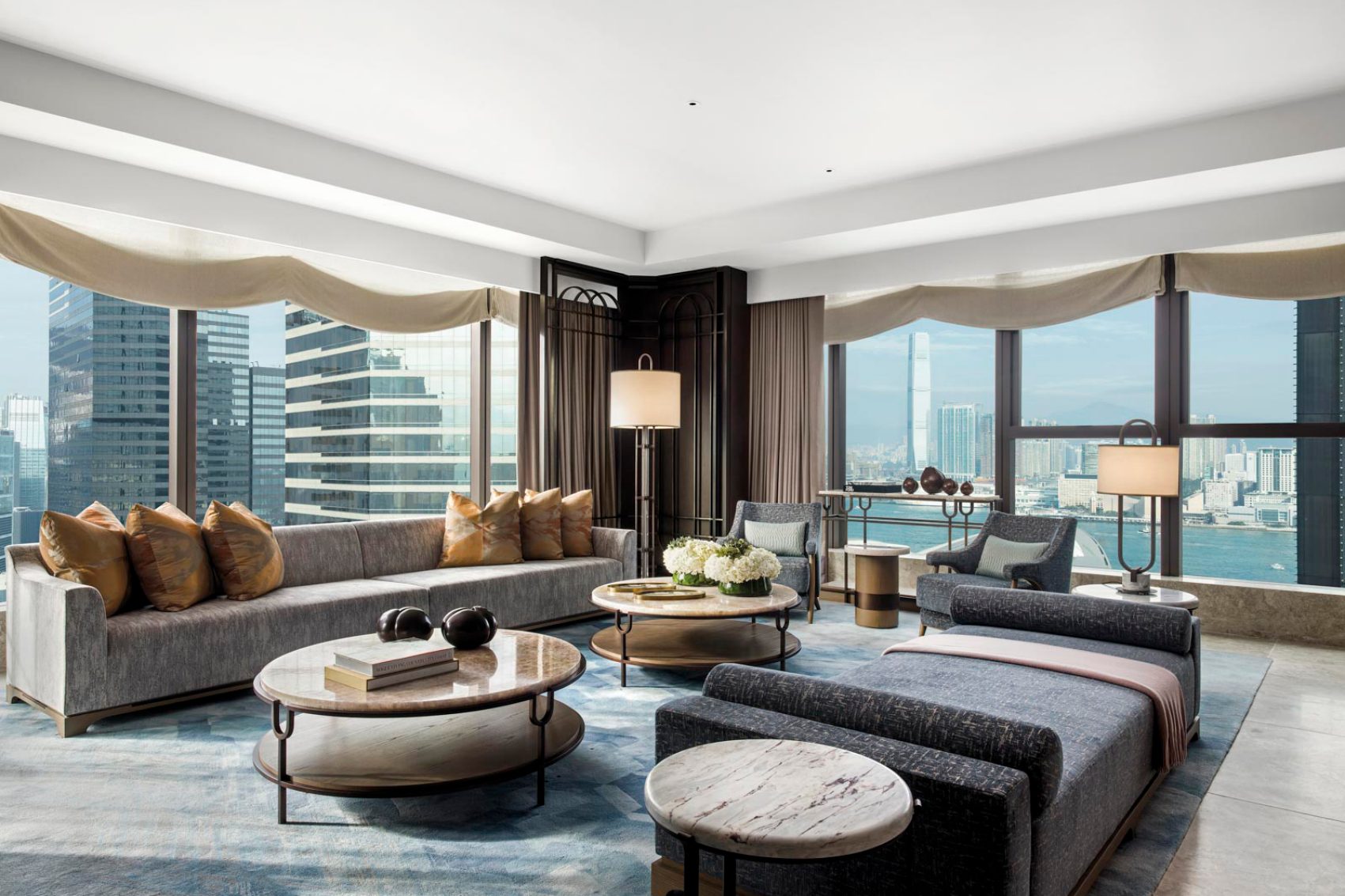 St Regis suite with view of Hong Kong CBD and Victoria Harbour